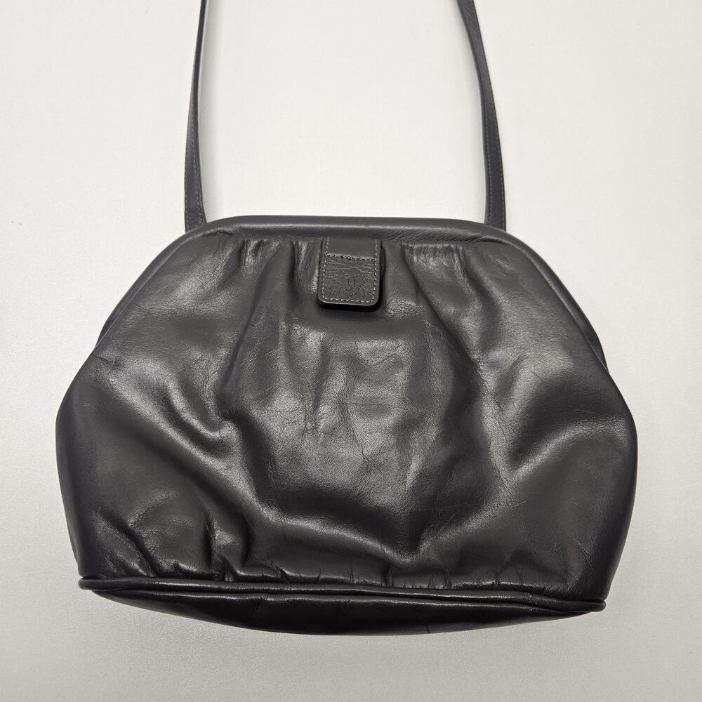 Vintage 80s Anne Klein Calderon Gray Leather Purse Shoulder Bag Hinged Closure